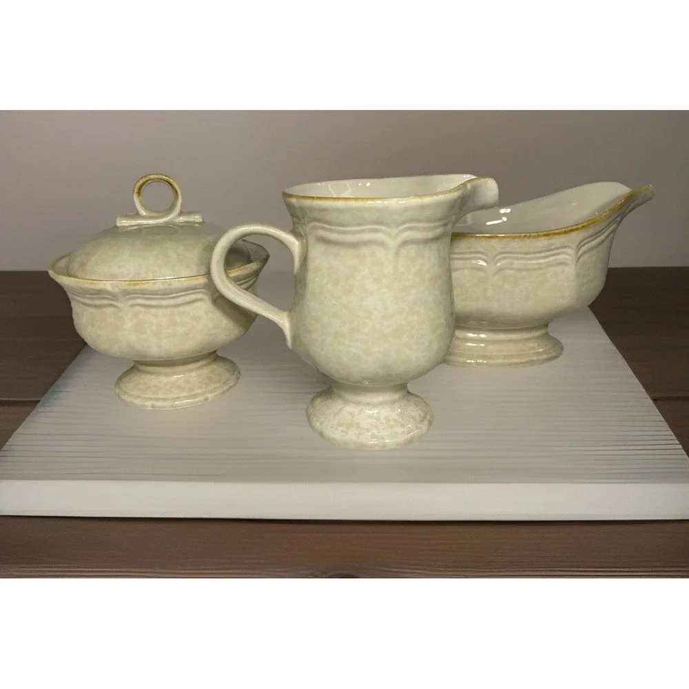 Mikasa FG 000 Country Charm Set Gravy Boat Creamer-Sugar Bowl W/Lid VintageJapan